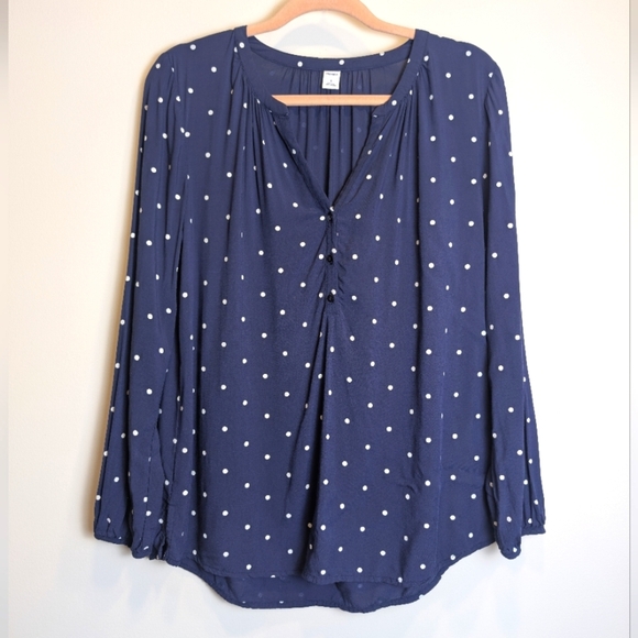 Old Navy Tops - Navy Blue And White Polka Dot Long Sleeve Shirt Size Small